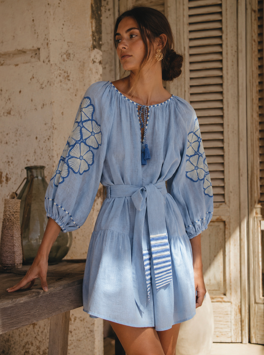 Denim Blue Stripe Flower Top – Mita Mita Store