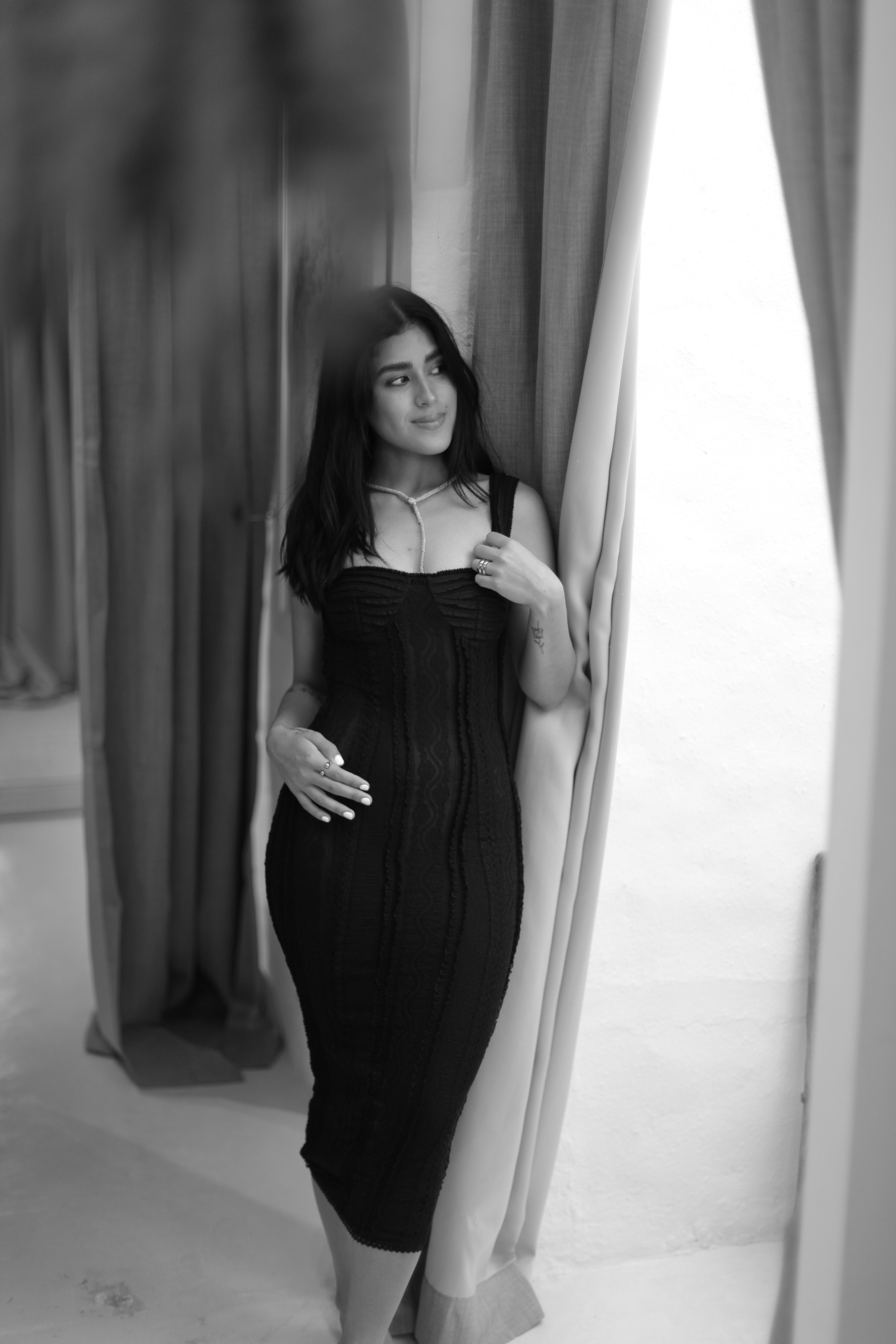 Olympia Black Stretchy Lace Midi Dress