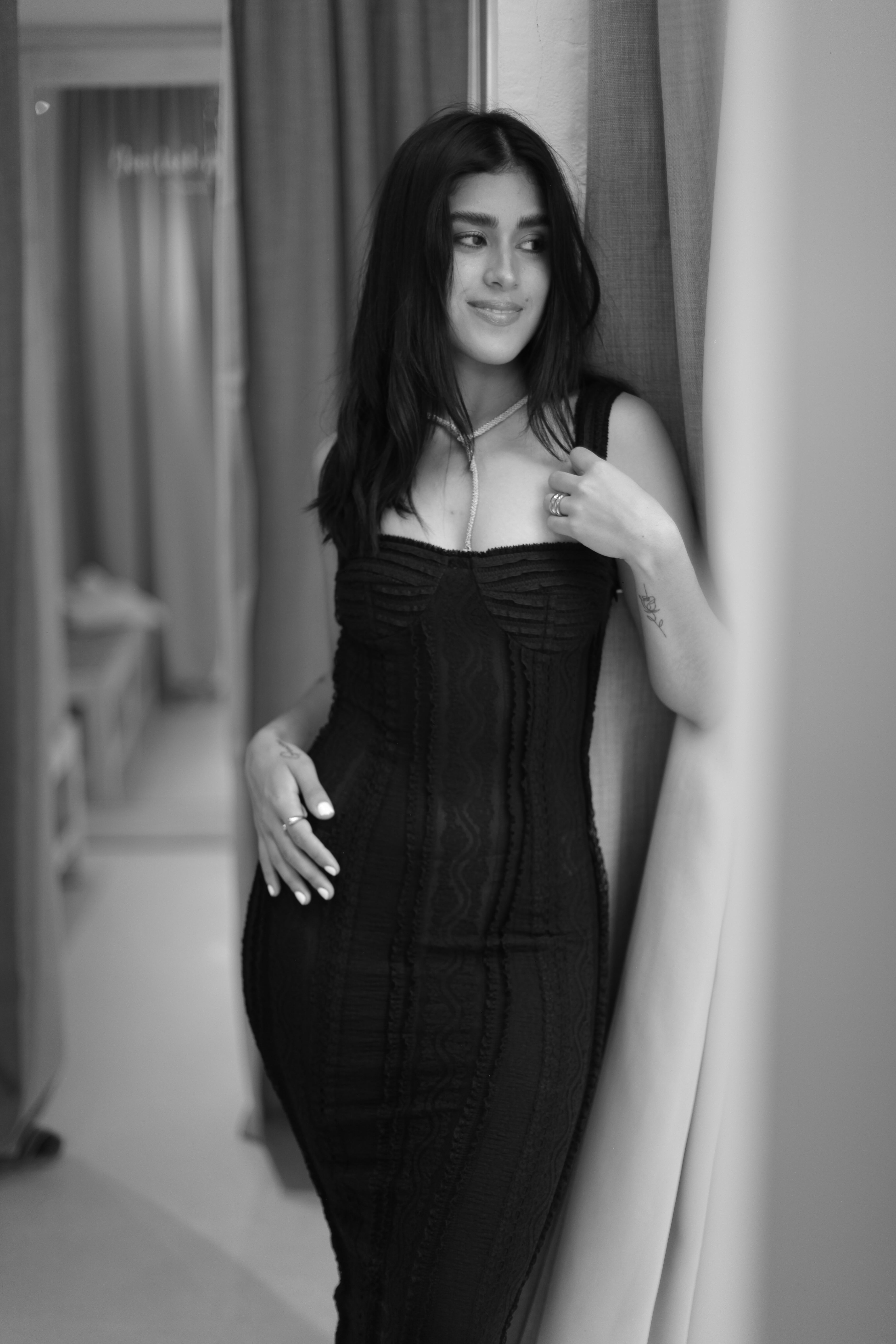 Olympia Black Stretchy Lace Midi Dress