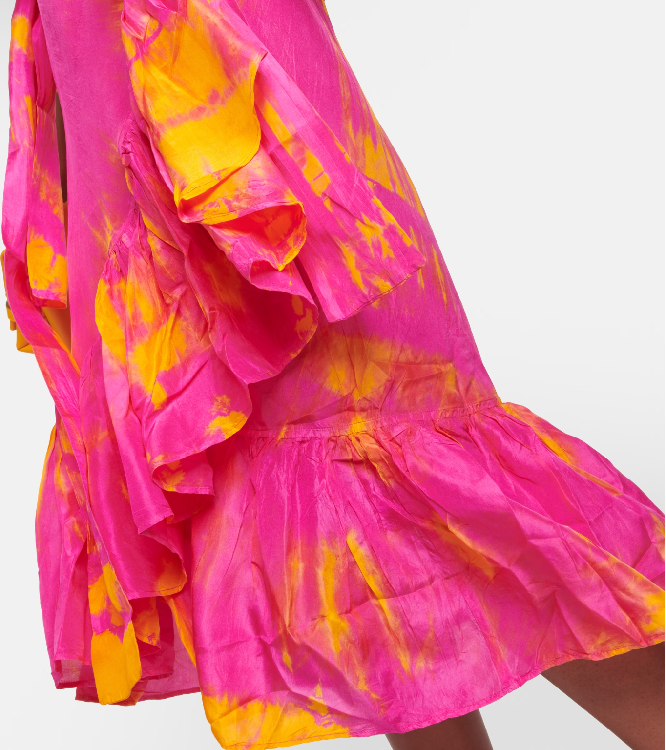 AKSWS104 Magenta Tangerine Silk Tie Dye Rio Midi Wrap Skirt
