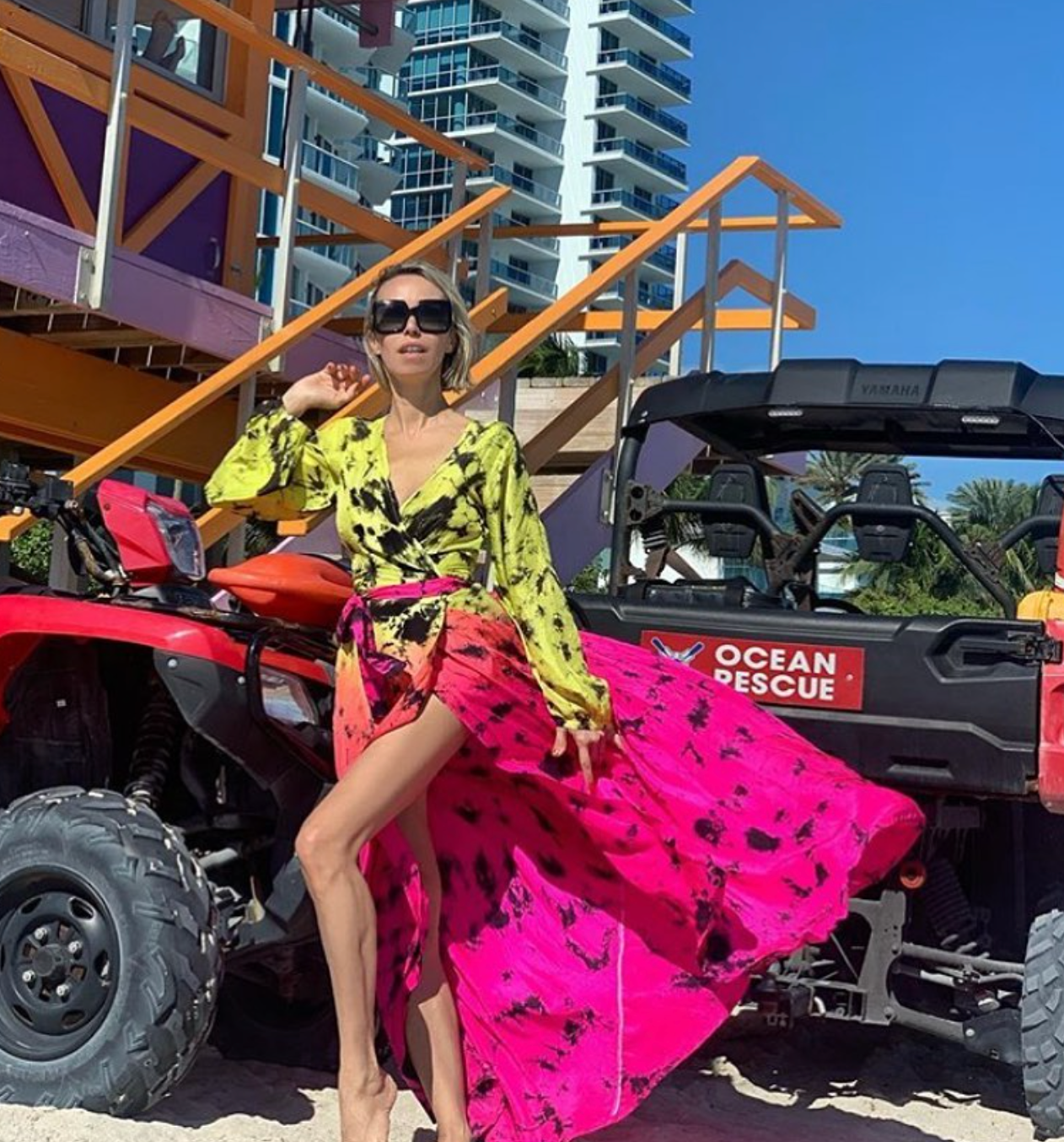 AKSWD1 Silk Long Sleeve Wrap Dress - Astral Neon