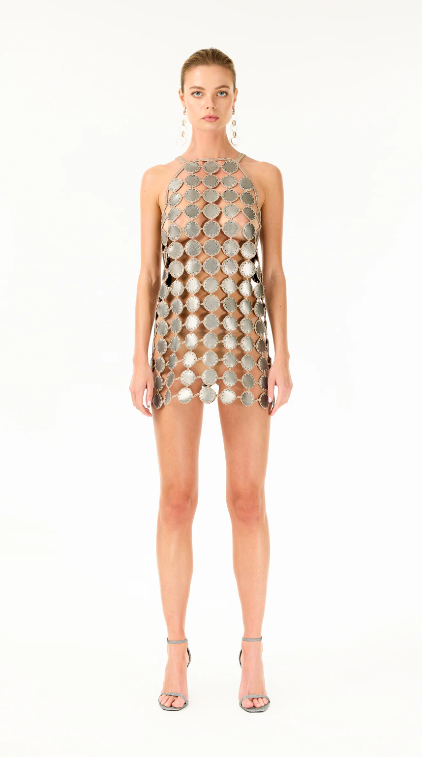 Mochi Caramel Leather Mini Dress