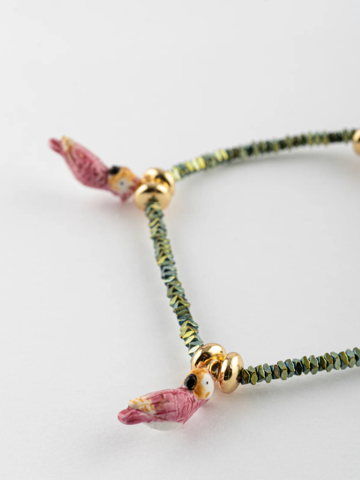 Pink Cockatoos Hematite Bracelet