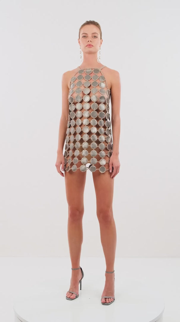 Mochi Caramel Leather Mini Dress