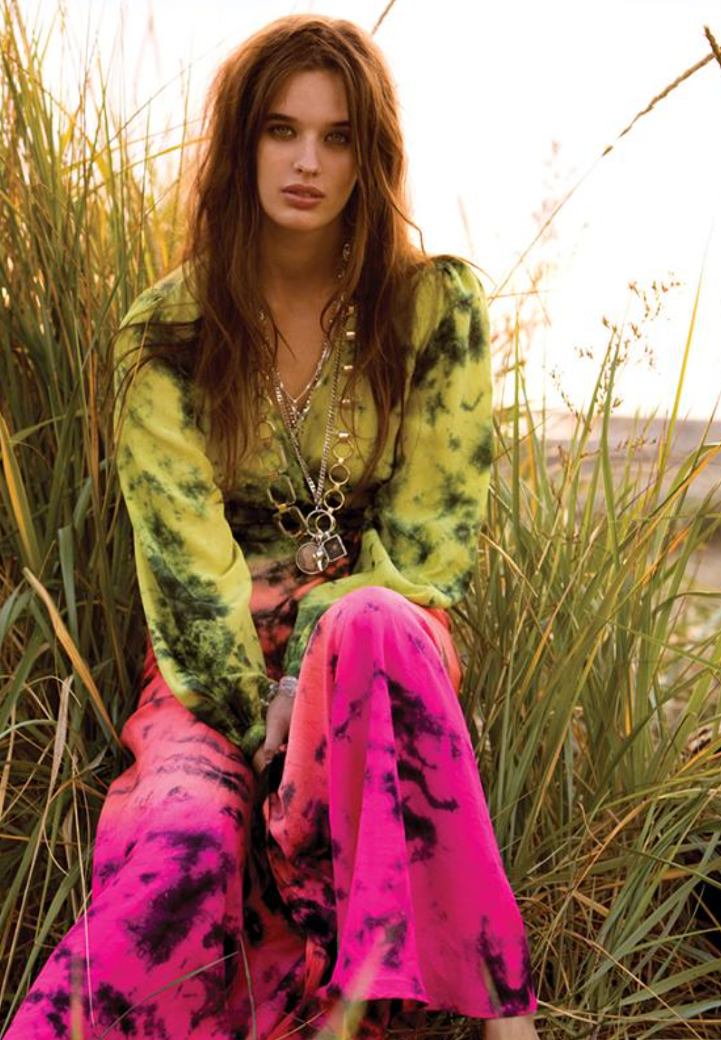 AKSWD1 Silk Long Sleeve Wrap Dress - Astral Neon