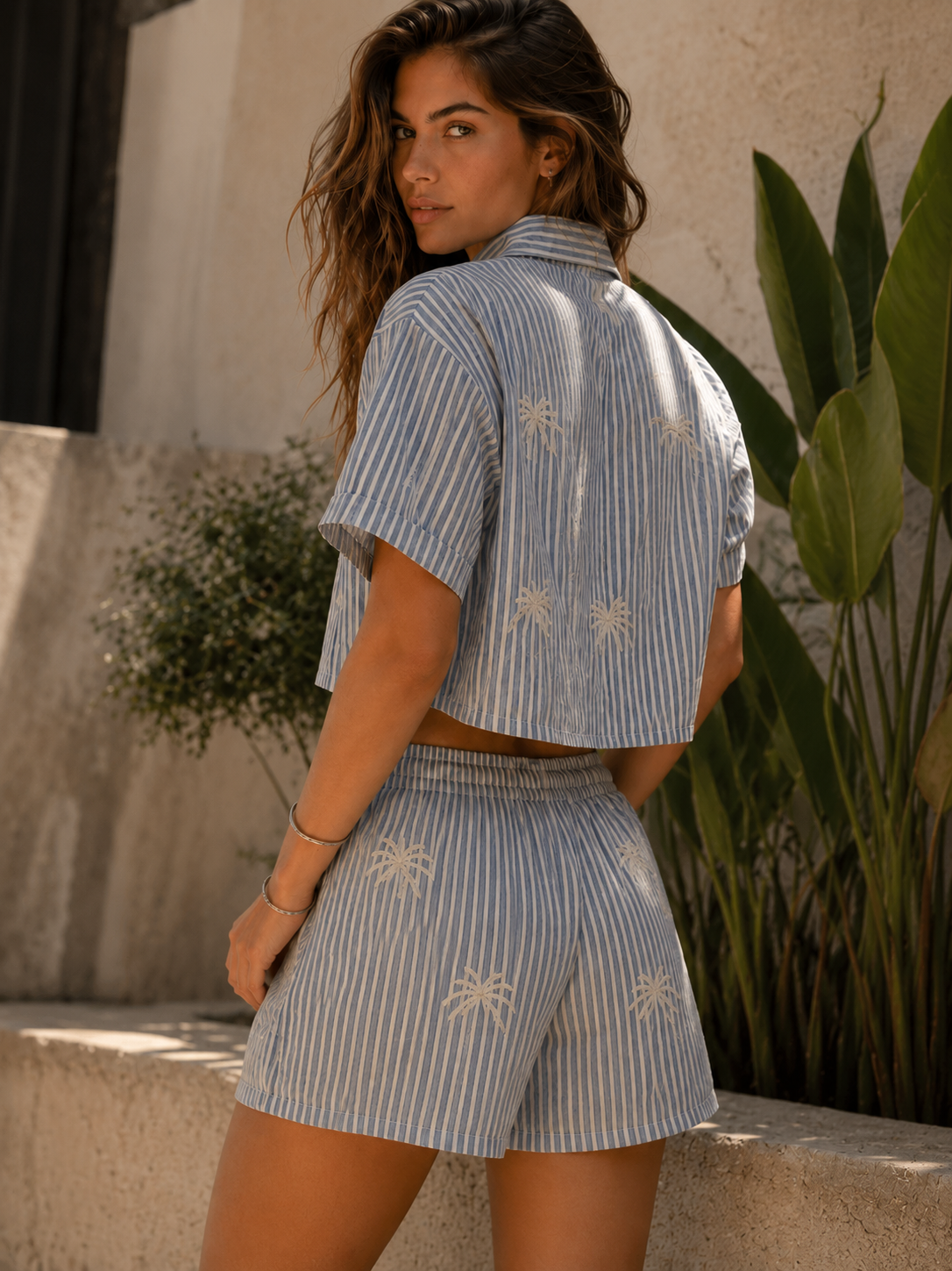 Stripes Blue Palm Mini short