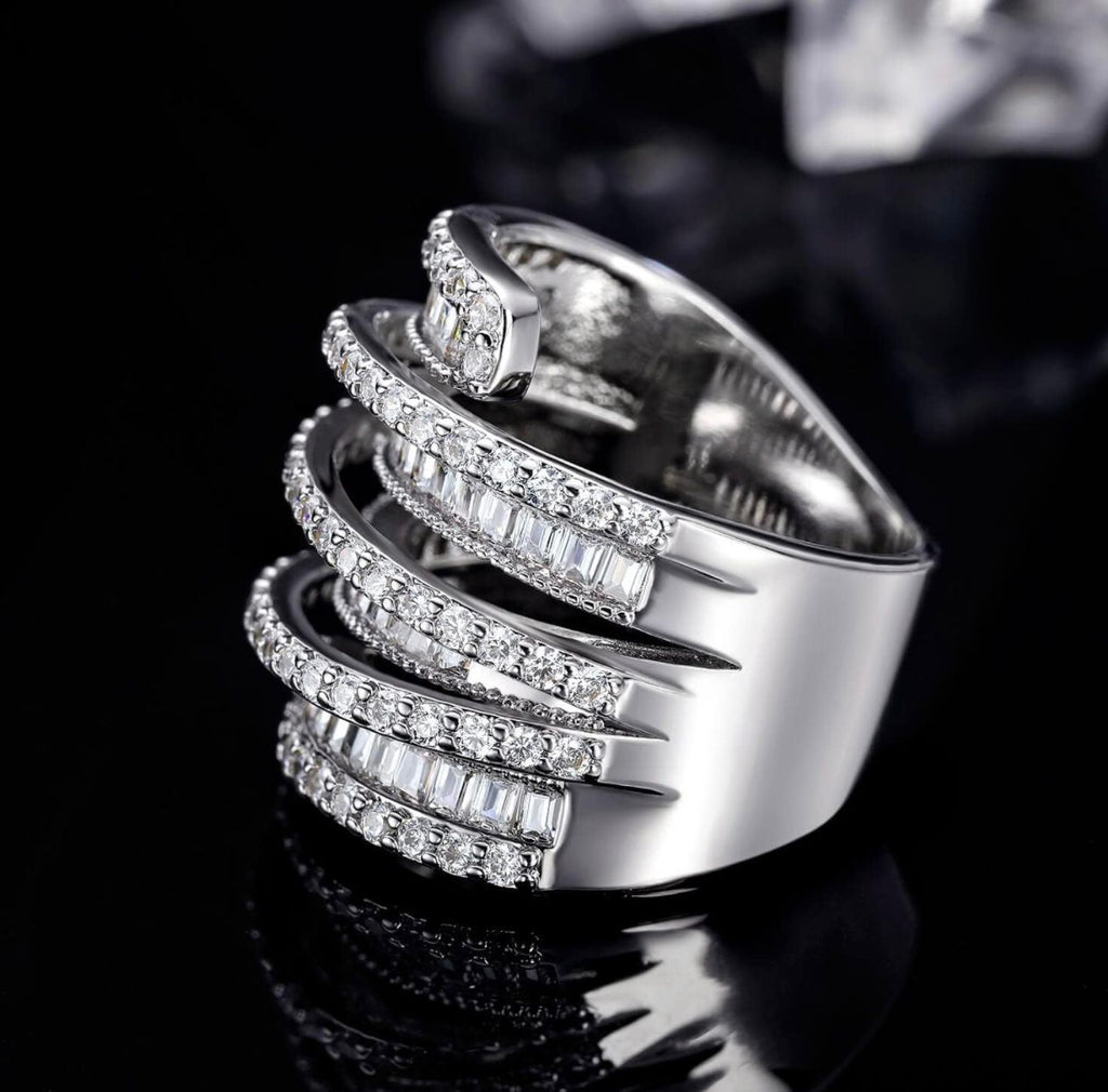 Baguette Cubic Zirconia Wide Band Cocktail Ring