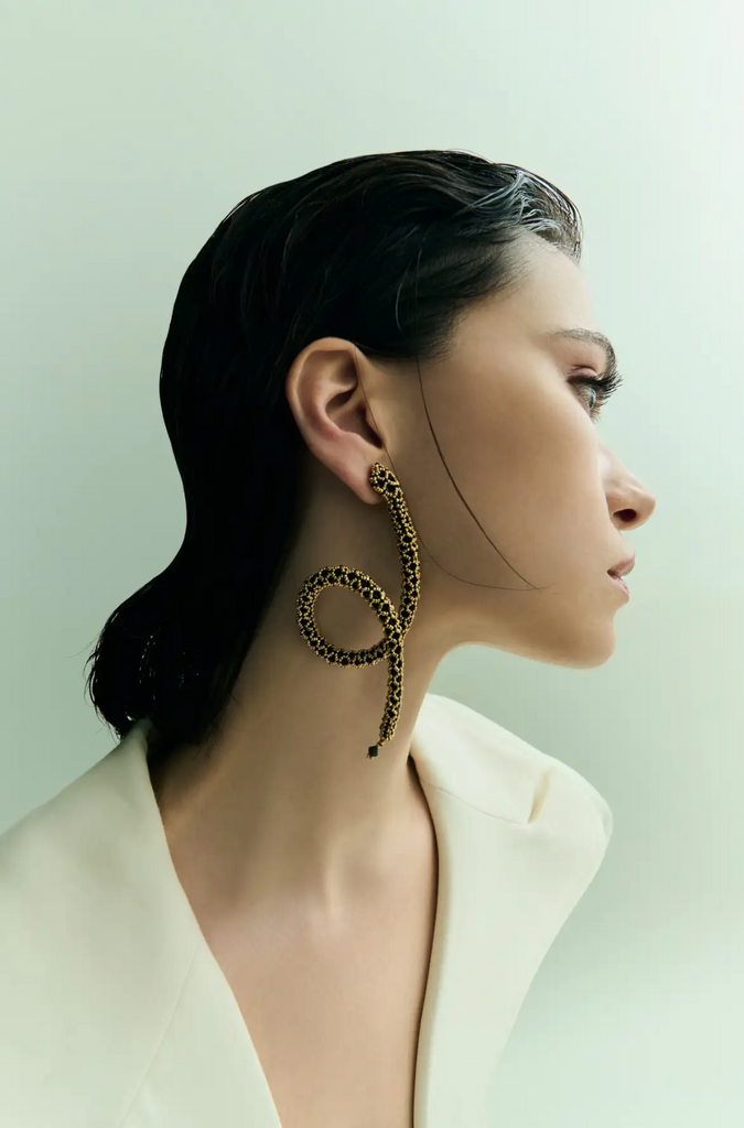 Black Gold Nawi Snake Earring