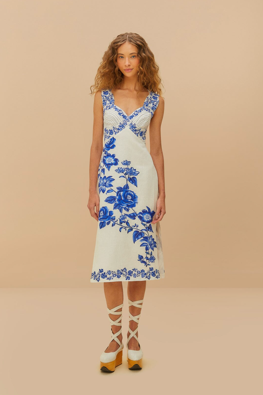 Wavy Cascade Blue Floral Midi Dress