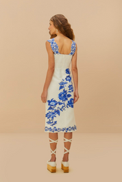 Wavy Cascade Blue Floral Midi Dress