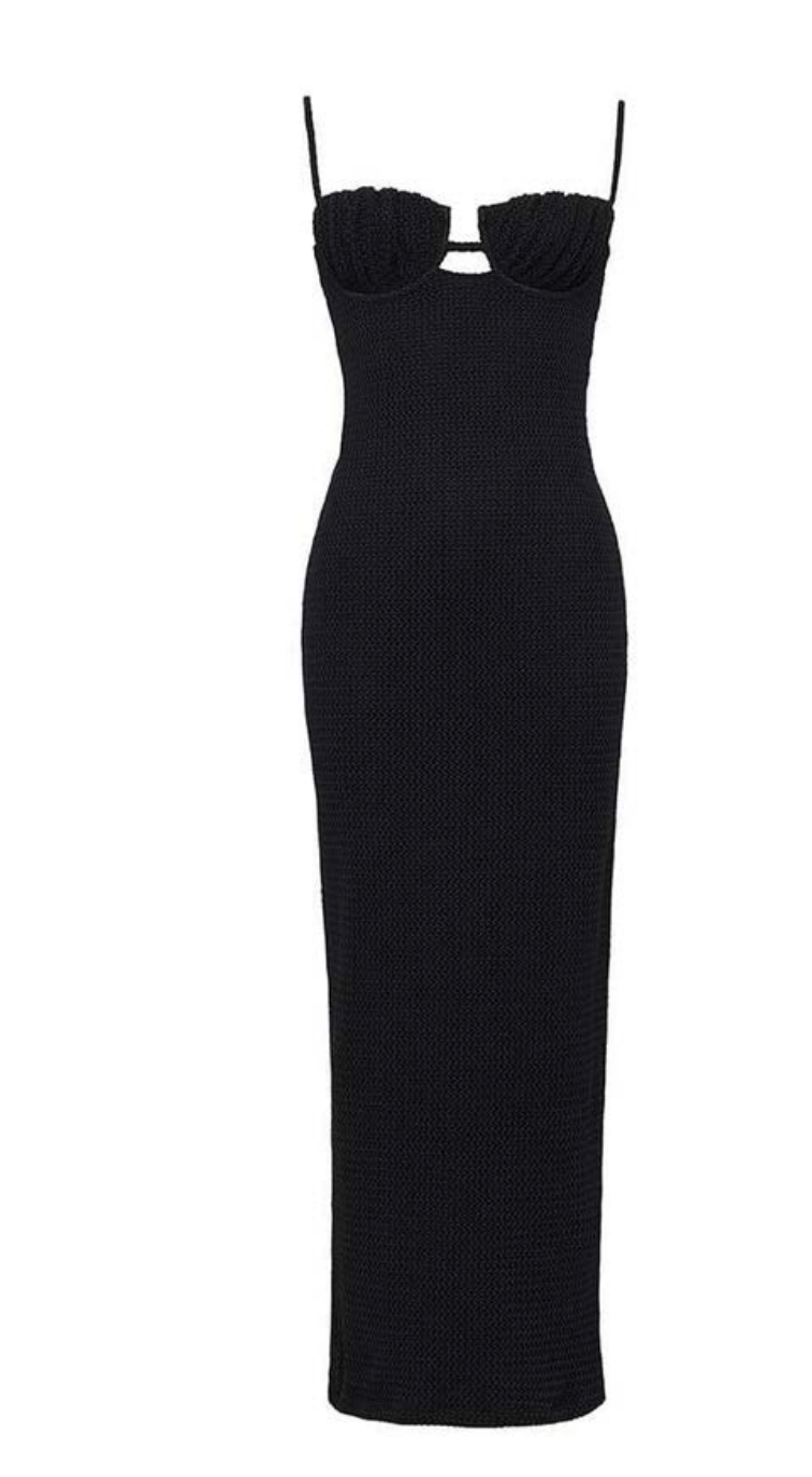 Black Crochet Long Slip Dress