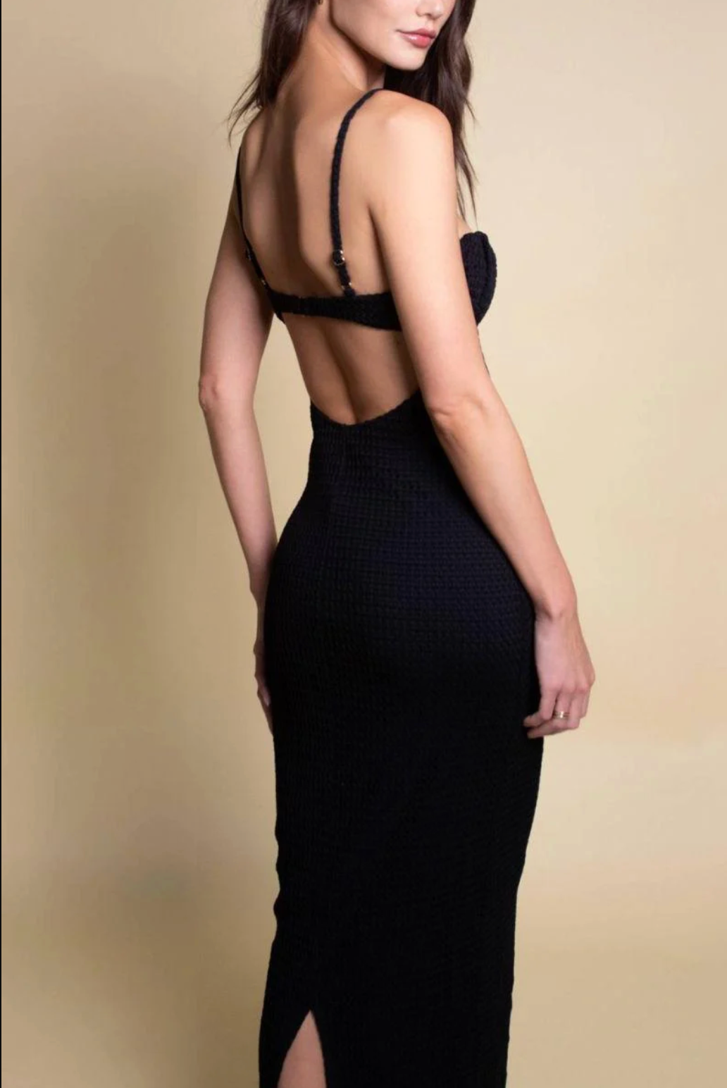 Black Crochet Long Slip Dress