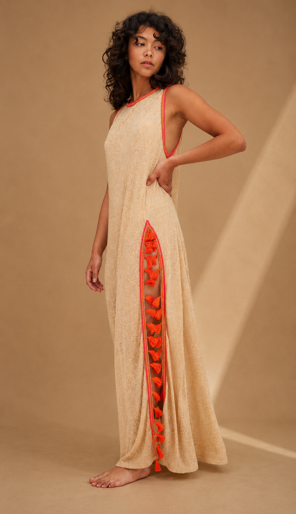 Tassel Slit Nude Dress