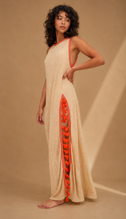 Tassel Slit Nude Dress