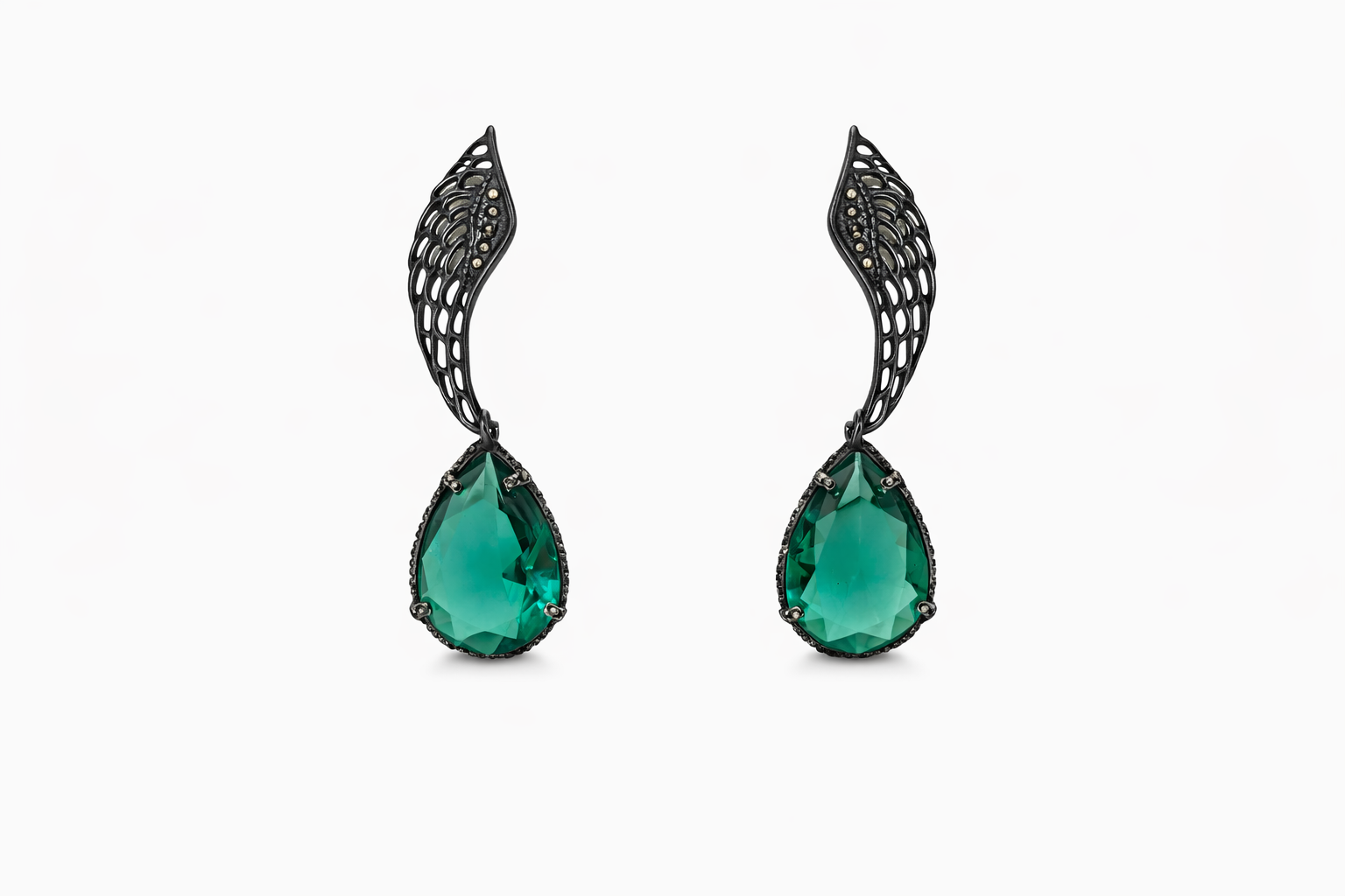 Pavé-Finish Earrings with Faceted Crystal Drop