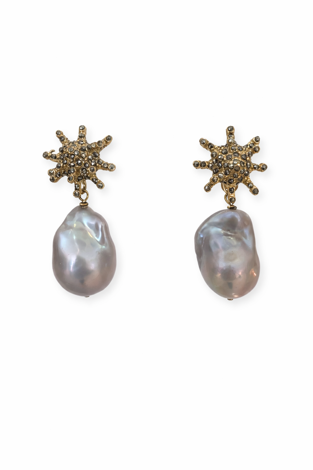 Detachable Gold-Plated Earrings with Baroque Pearl Drop