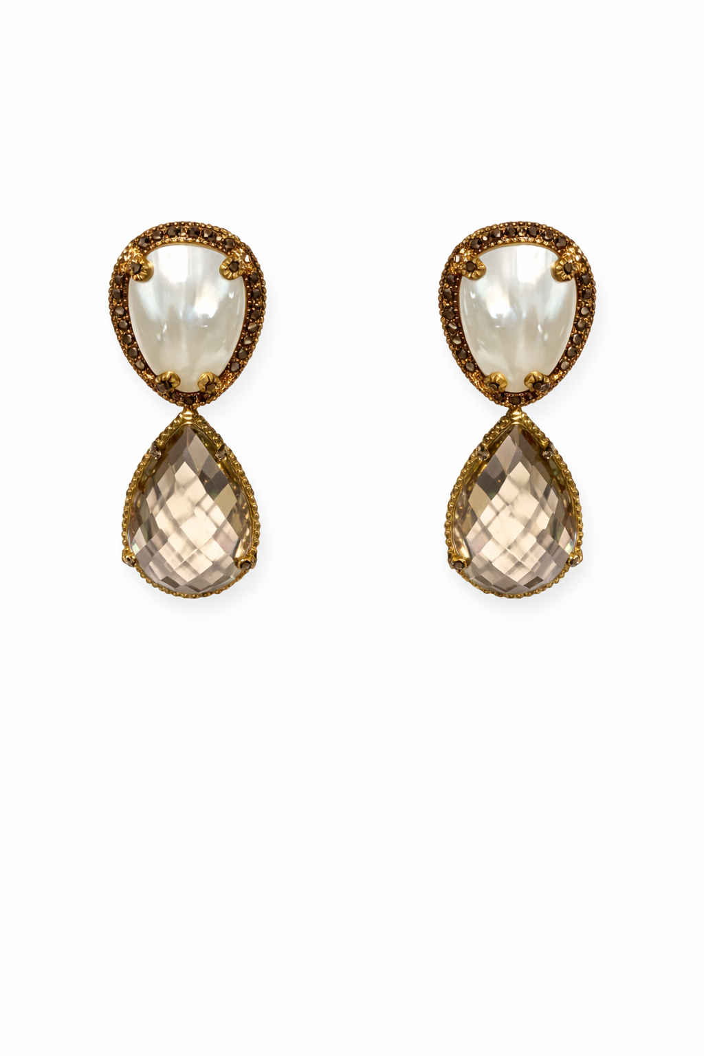 Mother-of-Pearl Earrings with Detachable Crystal Drop