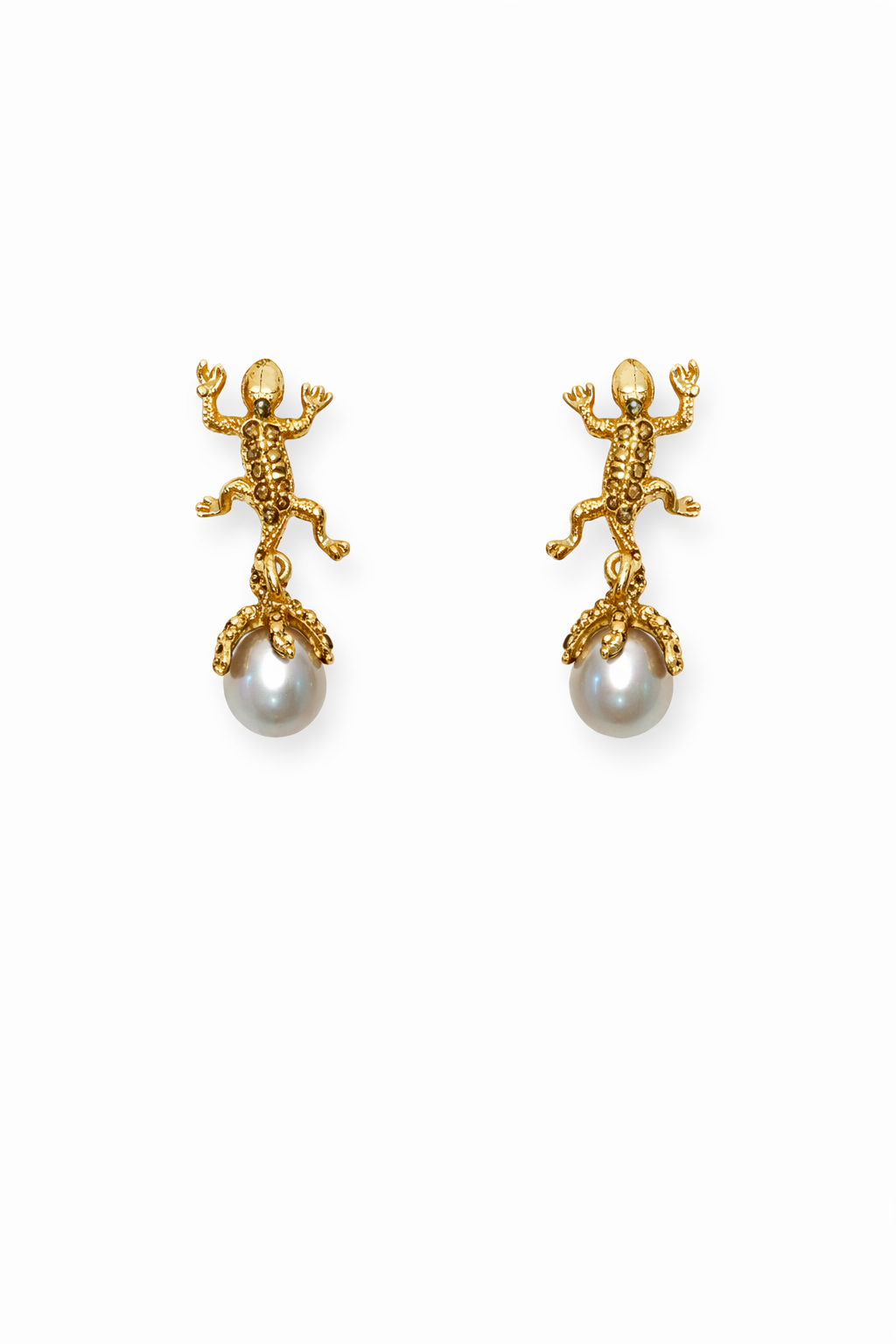 Frog Earrings with Detachable Pearl Drop