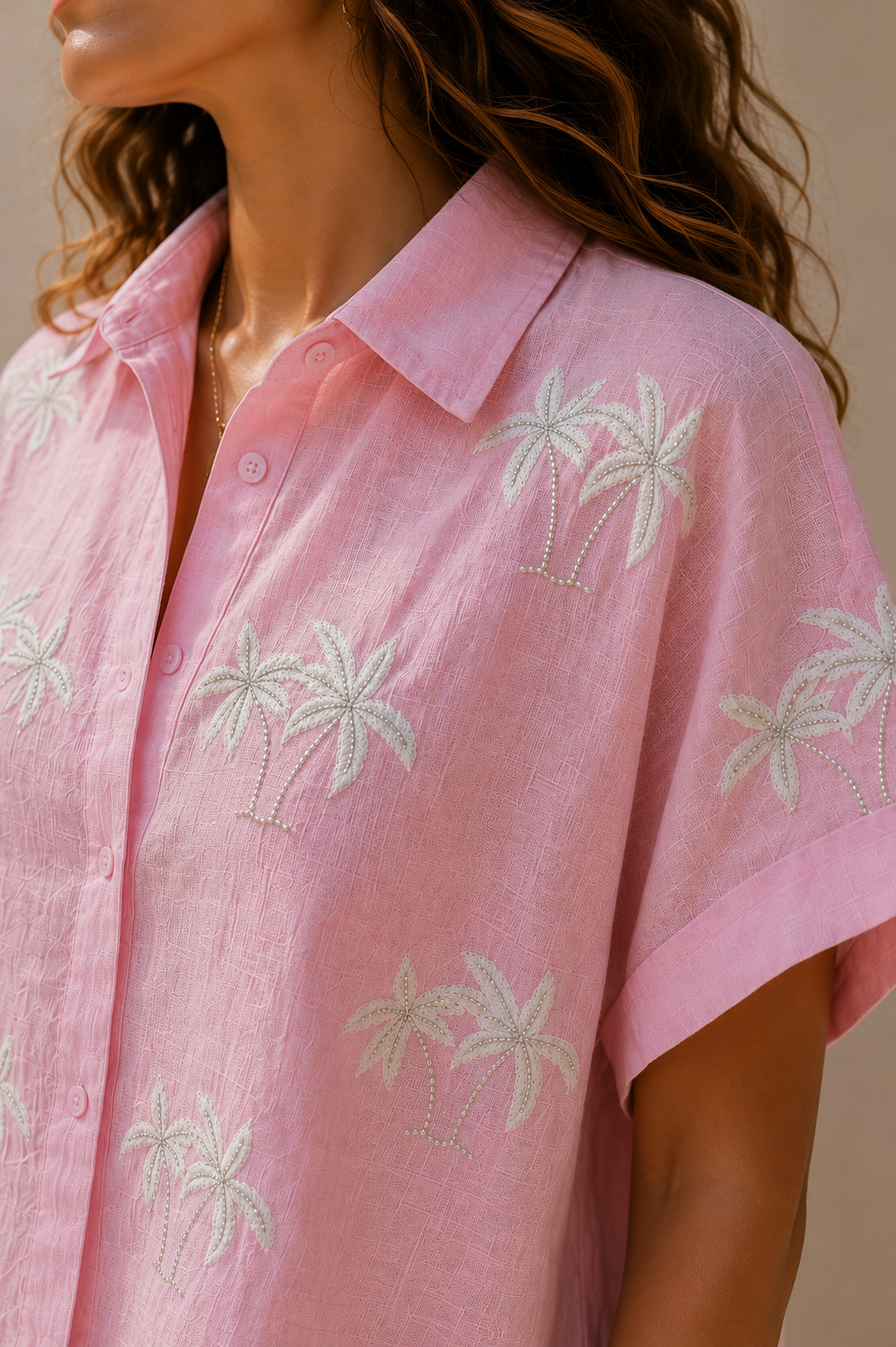 Pink Kora Bondi Palm Short Shirt