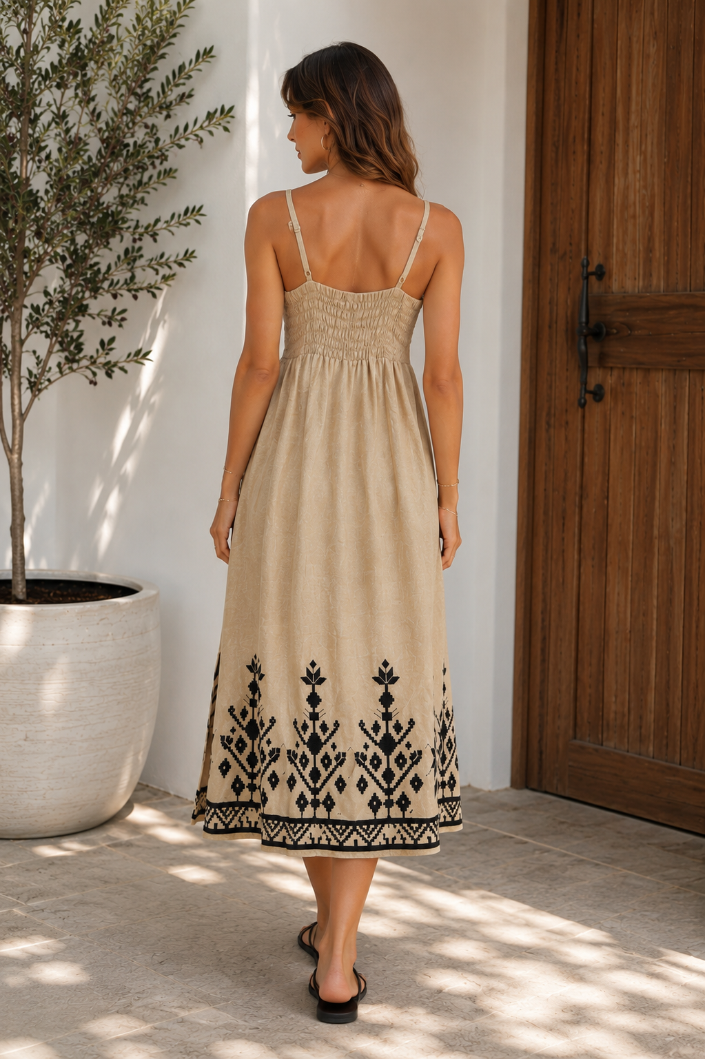 S26K-2043211 Beige Black Dress Maxi Straps