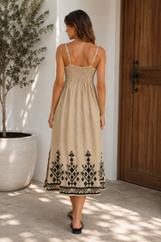 S26K-2043211 Beige Black Dress Maxi Straps