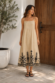 S26K-2043211 Beige Black Dress Maxi Straps