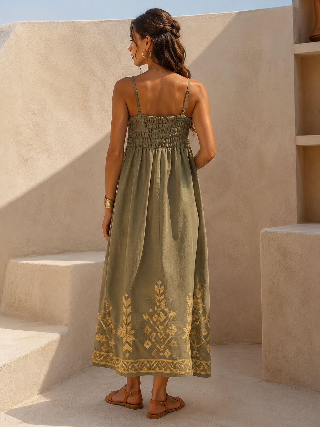 S26K-2043211 Sage Gold  Straps Maxi Dress