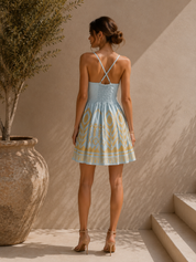 2133217 Ciel Gold Feather Cross Straps Mini Dress