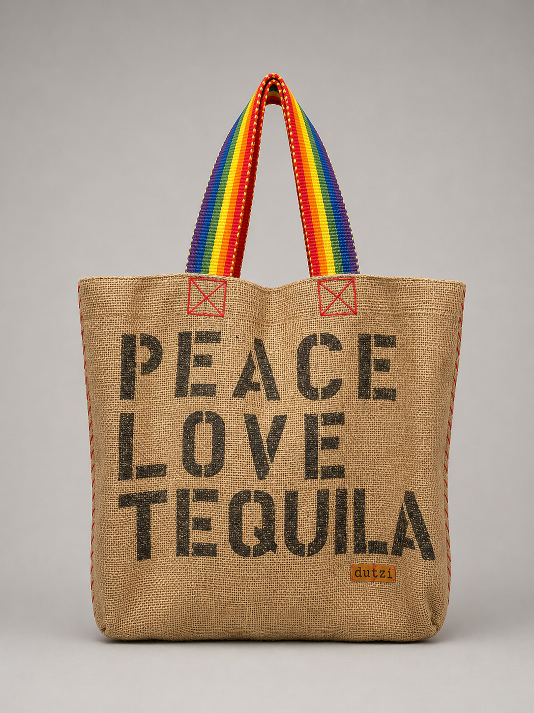 Mama Burlap Tote Rainbow Bag
