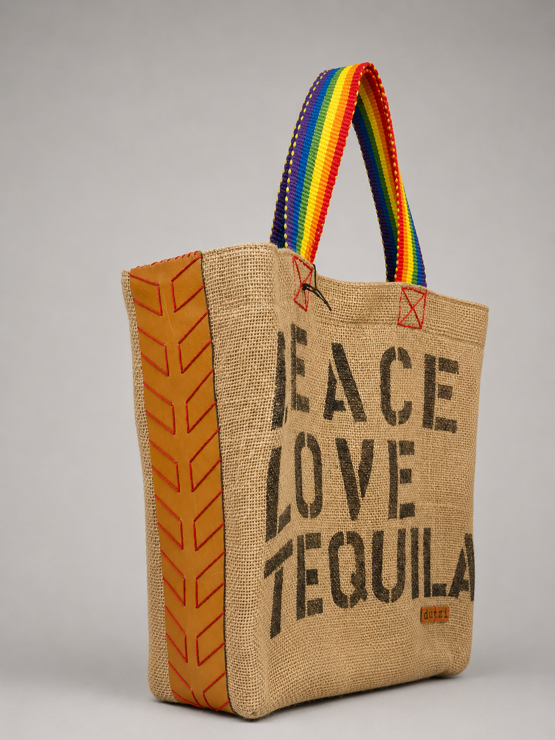Mama Burlap Tote Rainbow Bag