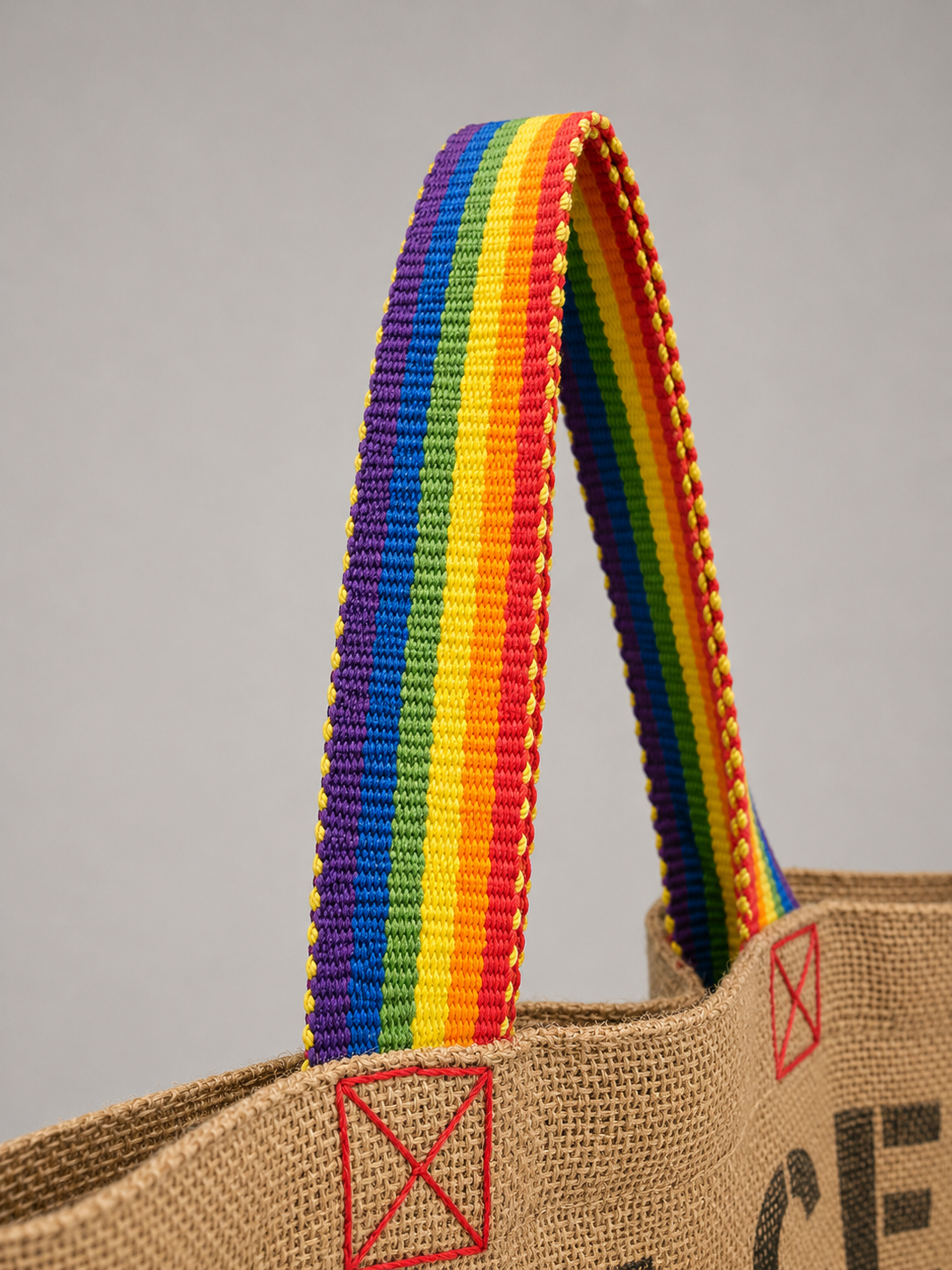 Mama Burlap Tote Rainbow Bag