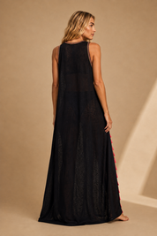 Tassel Slit Black Dress