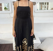 2133129 Black Gold Feather Long Dress