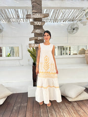 2133168 White Gold Feather Dress