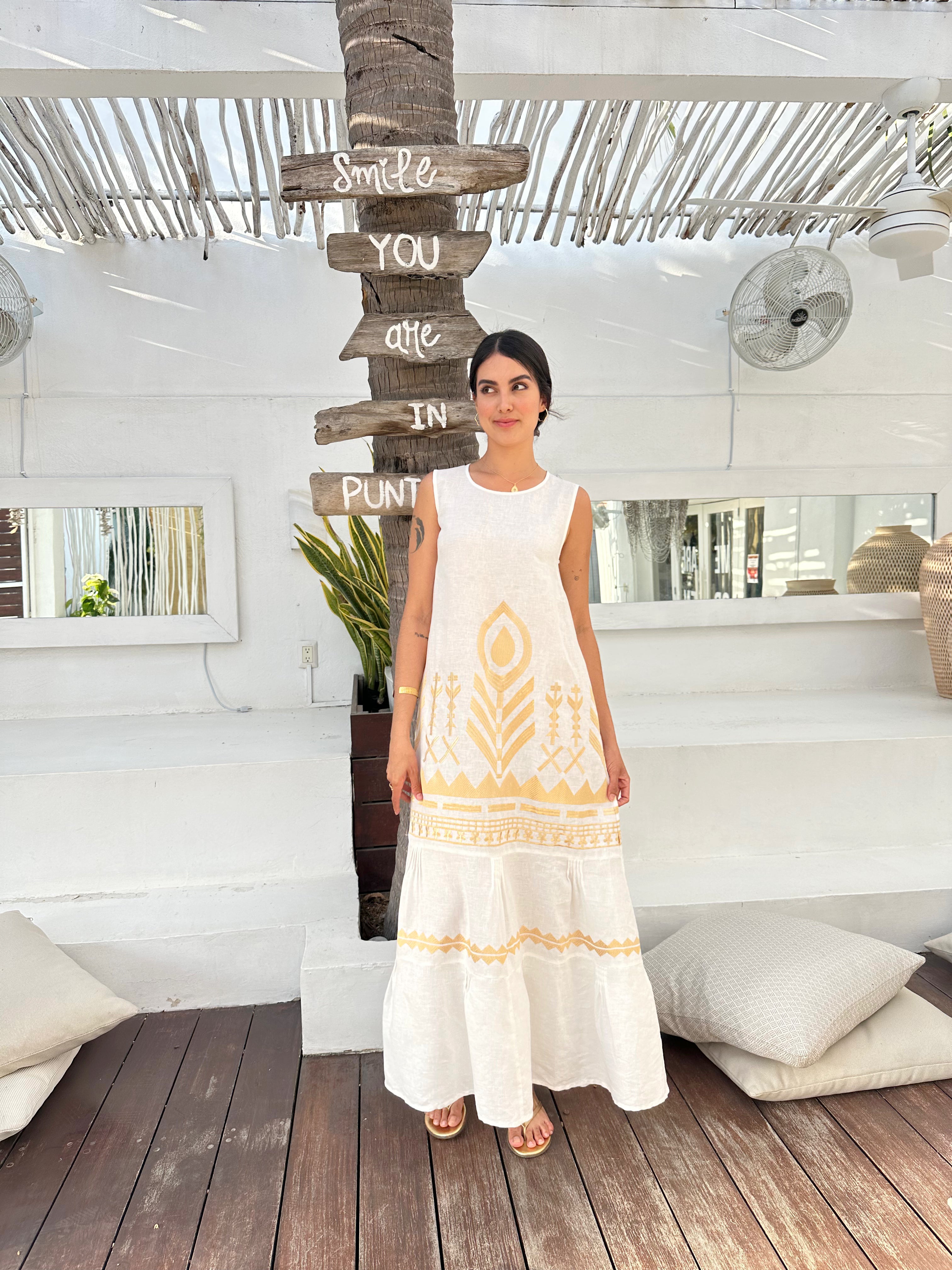 2133168 White Gold Feather Dress