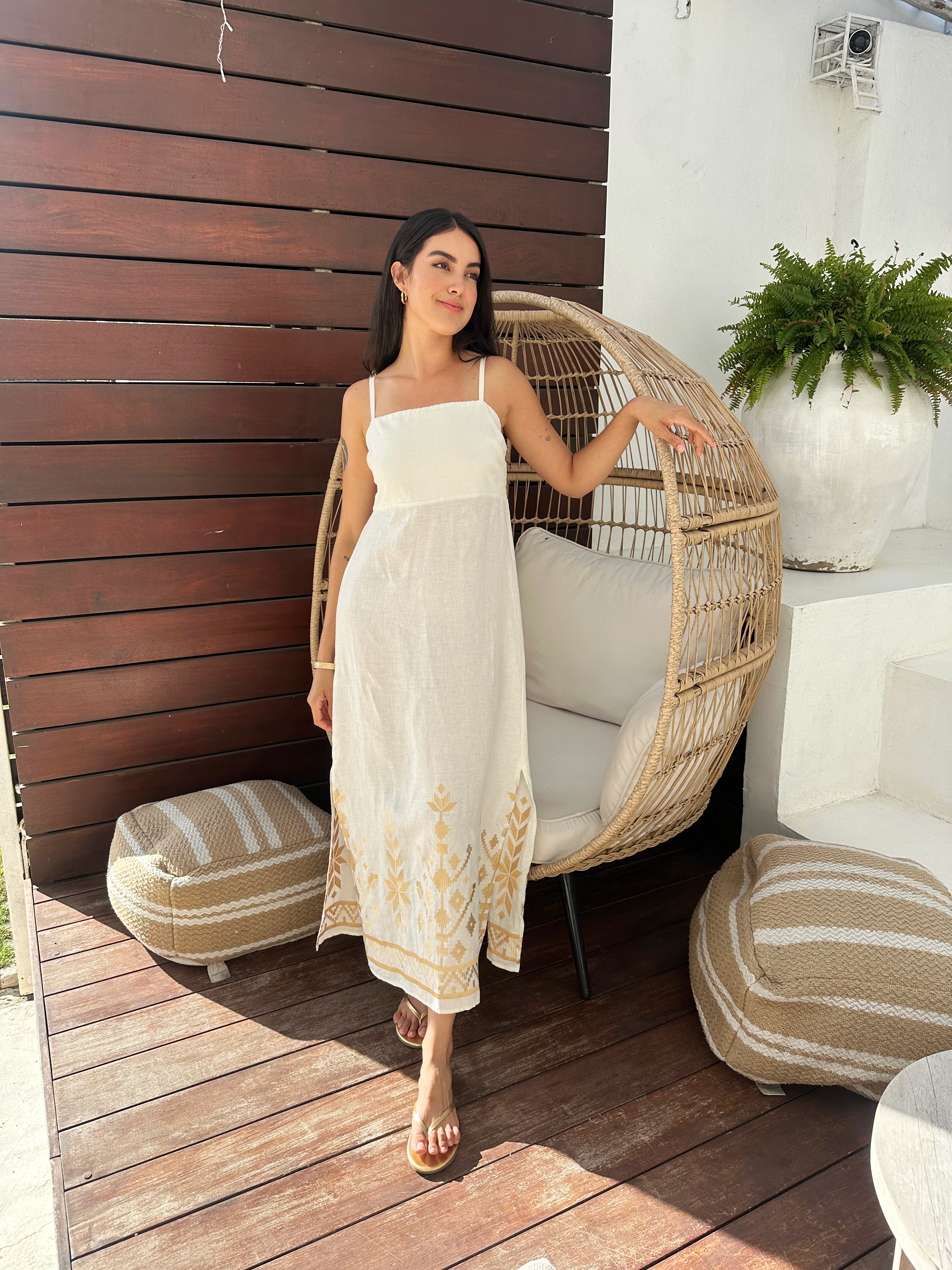 2043211 Natural Gold Maxi Dress