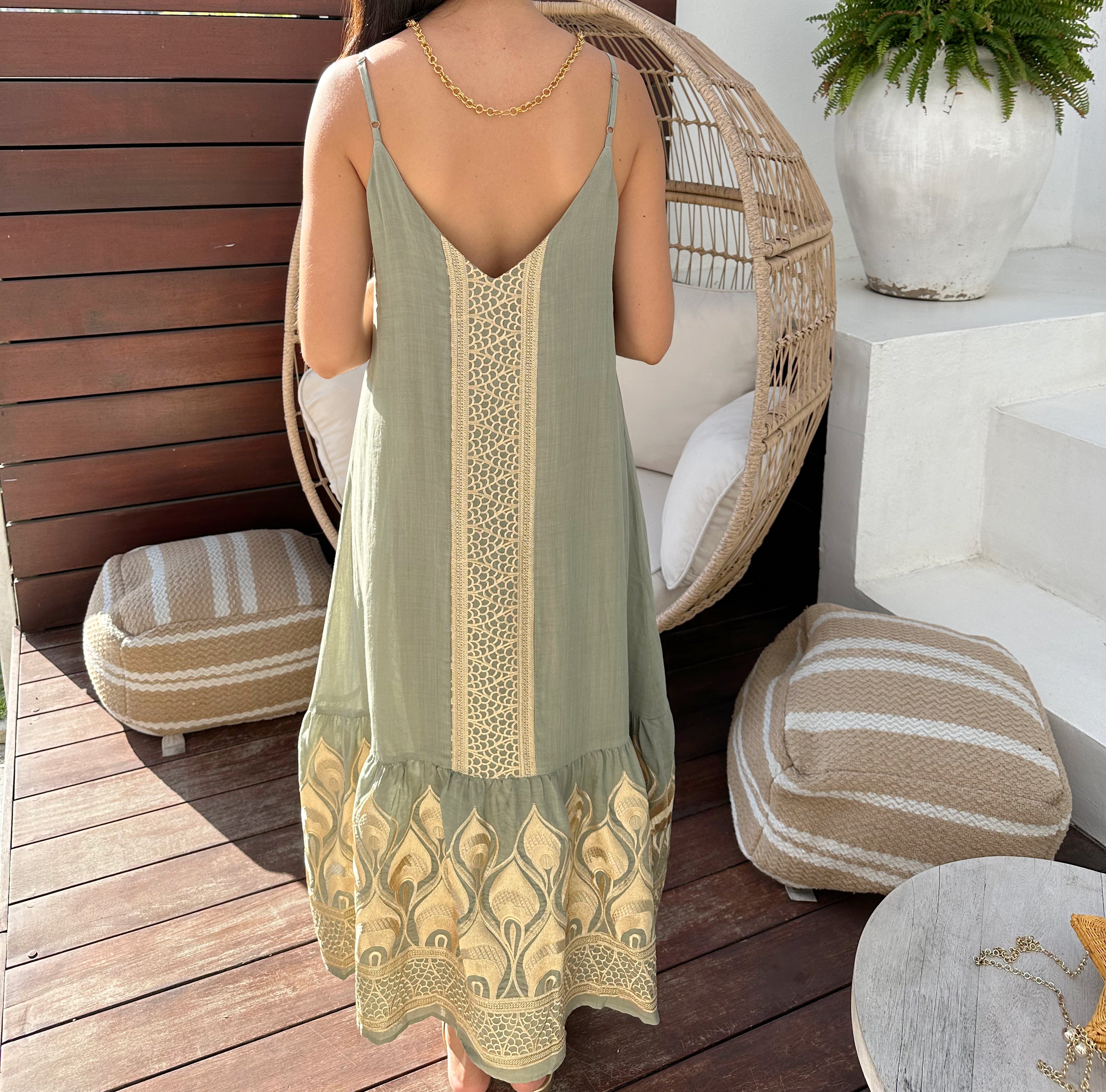 4033207 Sage Gold Phoenix Long Dress
