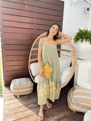 4033207 Sage Gold Phoenix Long Dress