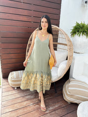 4033207 Sage Gold Phoenix Long Dress