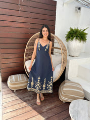 2043199 Navy Blue Strappy Maxi Dress