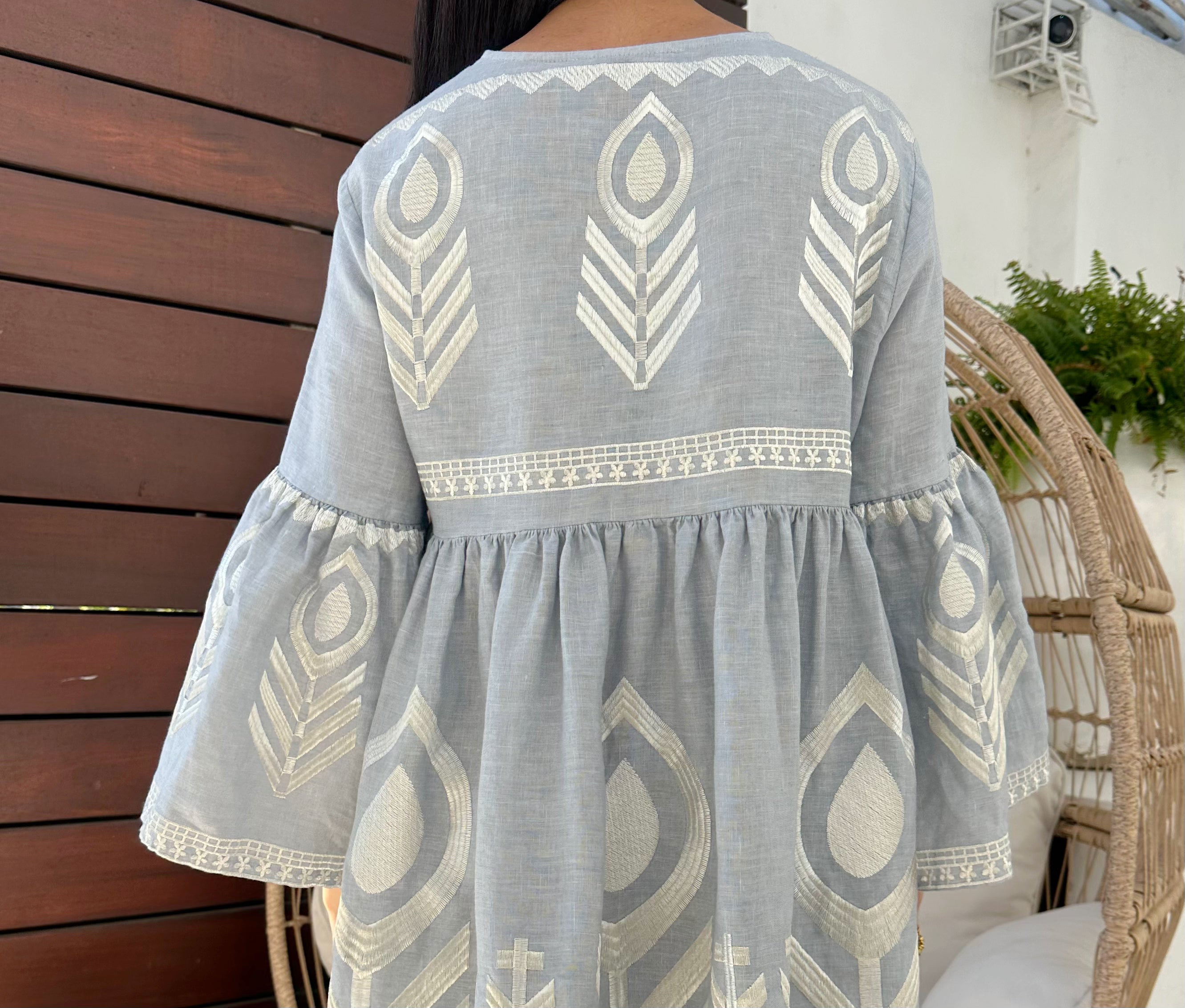 2123103 Light Grey Feather Bell Short Dress