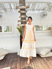 2133168 White Gold Feather Dress