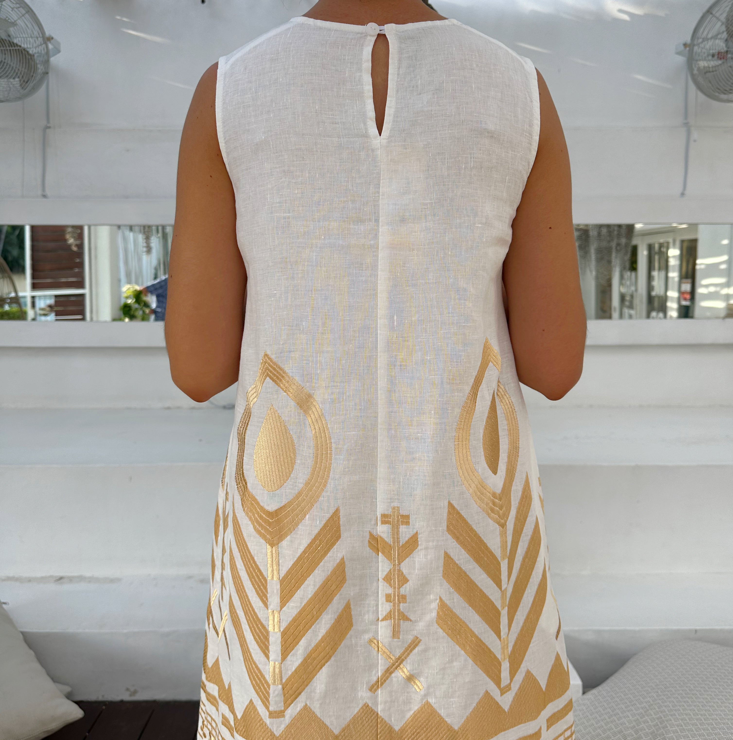 2133168 White Gold Feather Dress