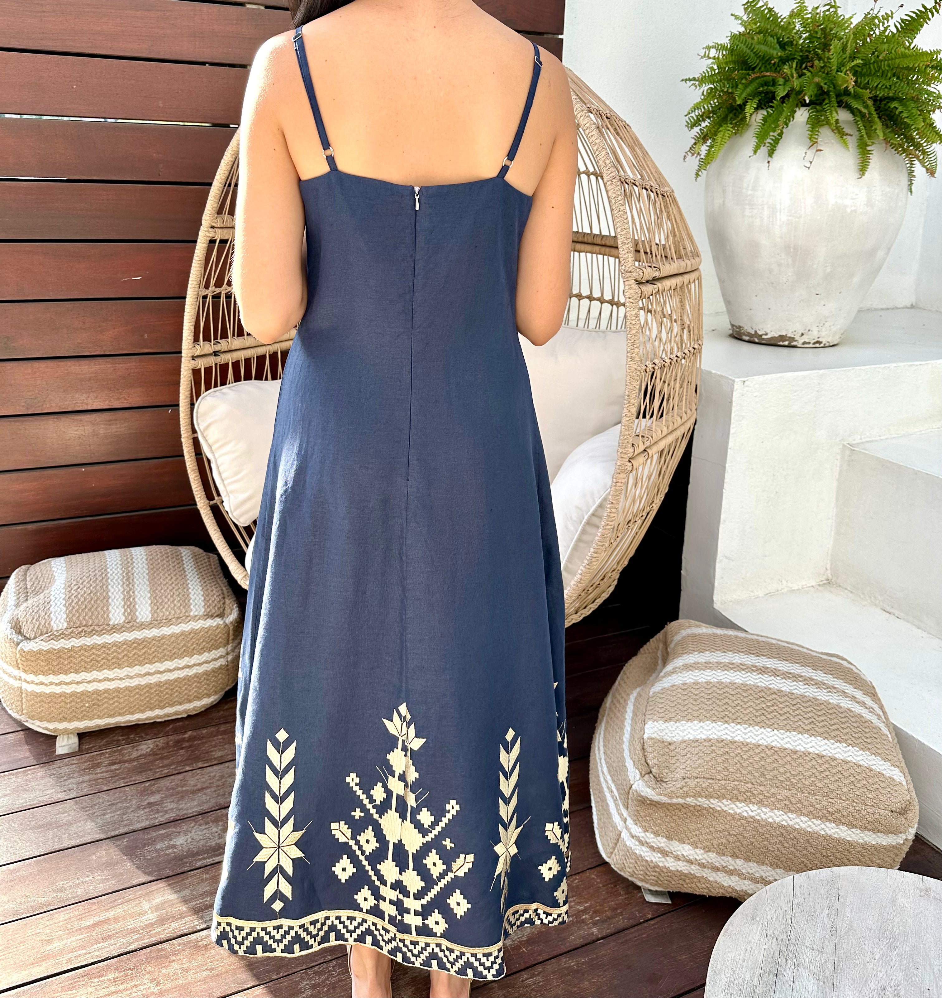 blue strappy maxi dress Isadora. Handcrafted Strappy Maxi Dress ELF