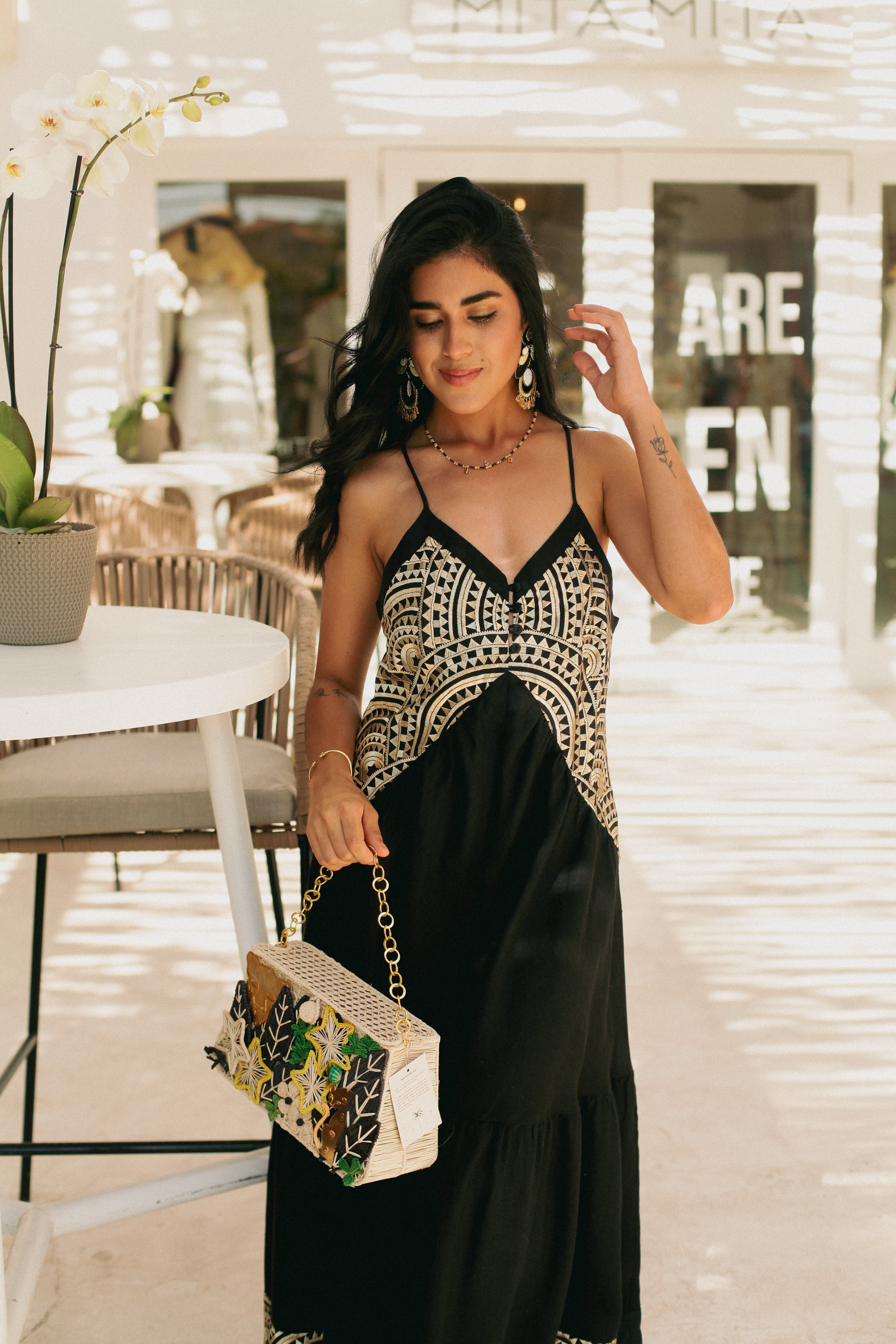 230837 New Triangle Black Long Dress