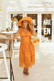 Landscape Mustard Midi Dress