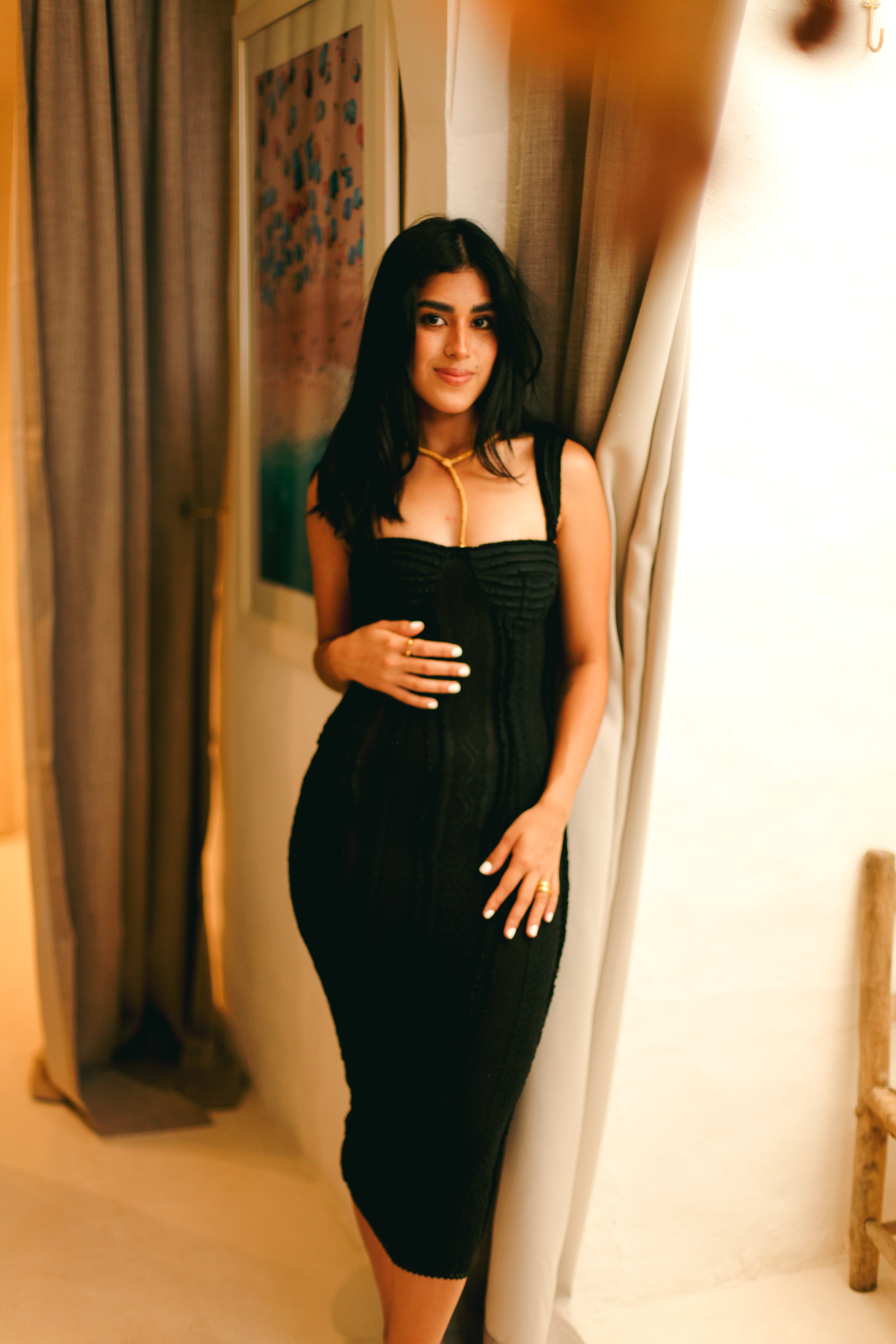 Olympia Black Stretchy Lace Midi Dress