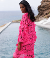 Ital Hot Pink Guipiure Caftan