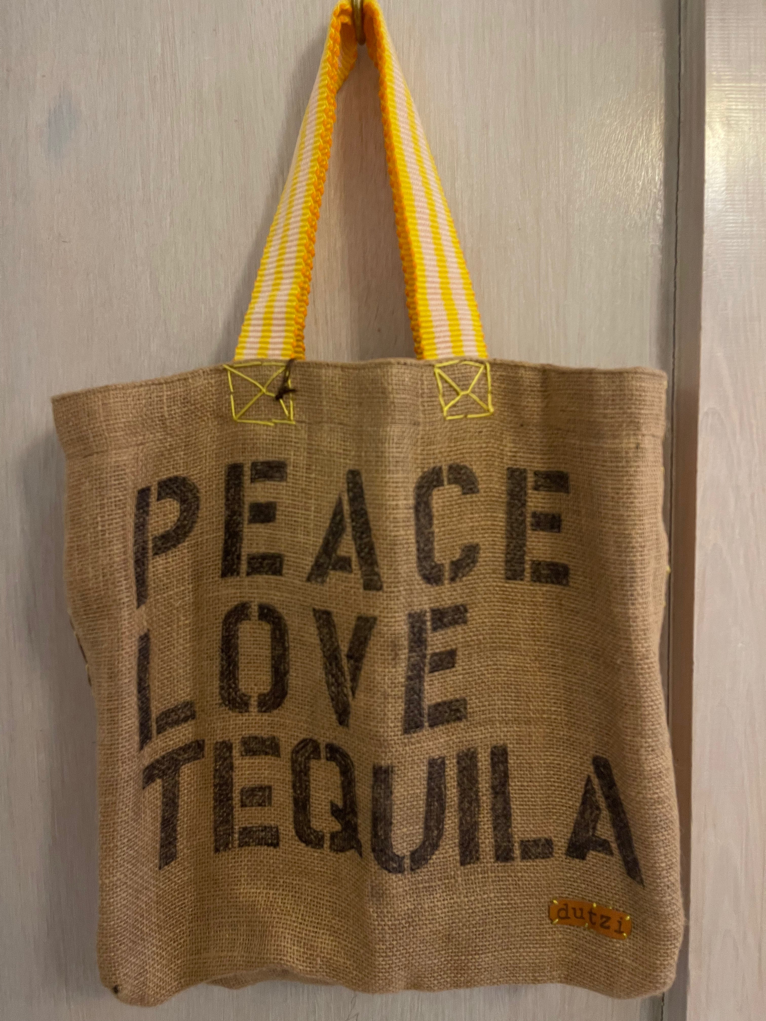 Mama Burlap Tote Yellow Bag