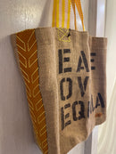 Mama Burlap Tote Yellow Bag